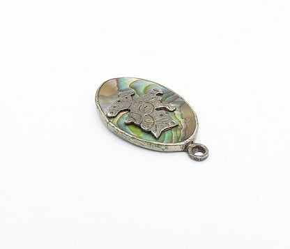 925 Sterling Silver  Vintage Abalone Shell Traditional Figure Pendant  PT3090
