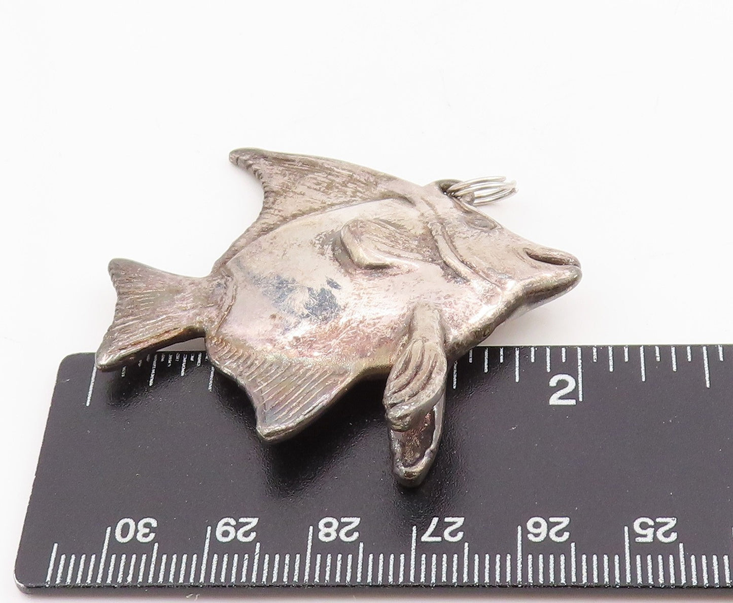 925 Sterling Silver Vintage Pendant Etched Tropical Fish Design Locket  PT25477