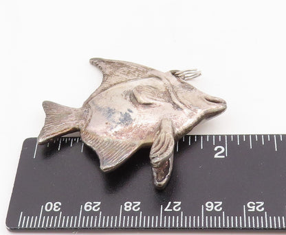925 Sterling Silver Vintage Pendant Etched Tropical Fish Design Locket  PT25477