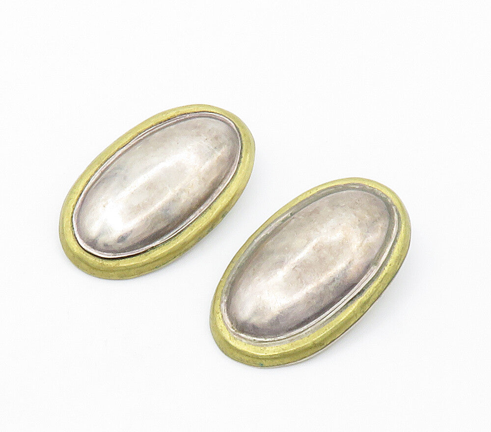 MEXICO 925 Sterling Silver  Vintage Two Tone Non Pierce Drop Earrings  EG7535