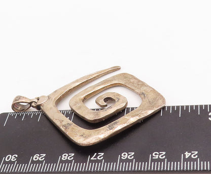925 Sterling Silver Vintage Pendant Solid Square Cutout Coiled Spiral  PT22883