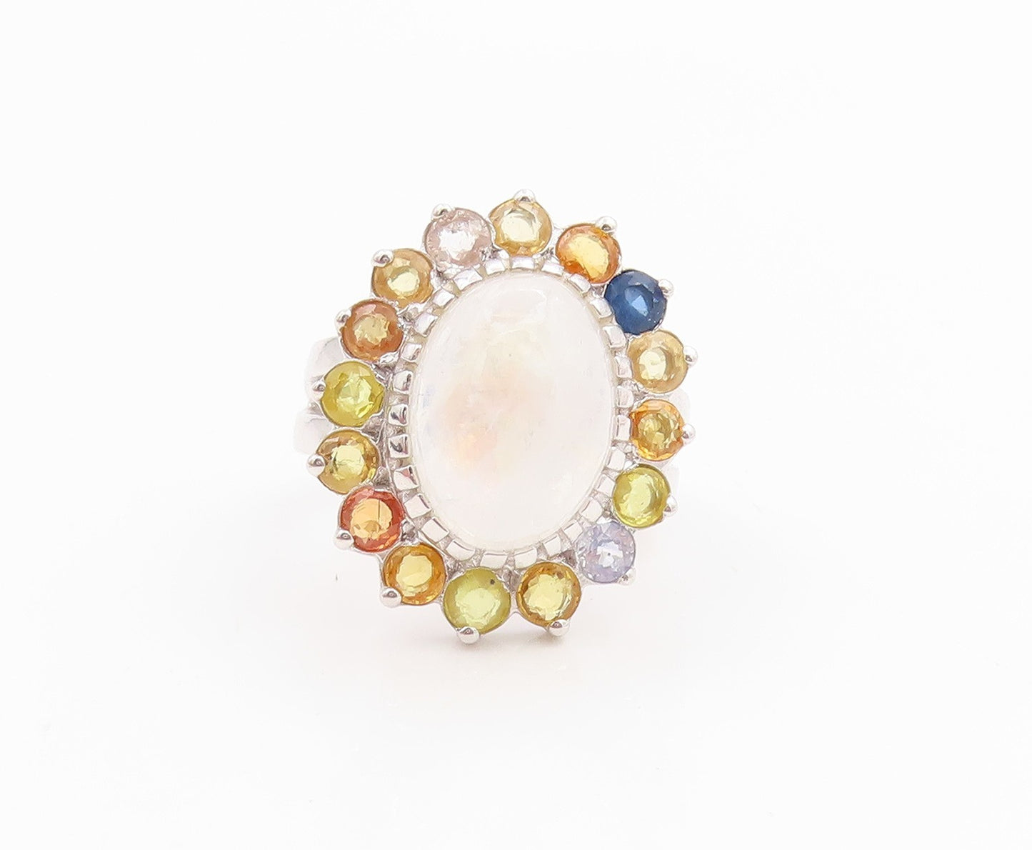 925 Sterling Silver Vintage Ring Cabochon Moonstone Flower Band  Sz 7  RG35732