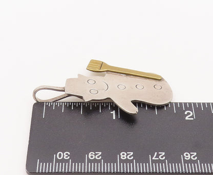 925 Sterling Silver Vintage Pendant Happy Etched Snow Man With Broom  PT22711