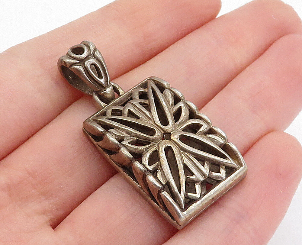 925 Sterling Silver  Vintage Dark Tone Floral Cutout Design Pendant  PT3257