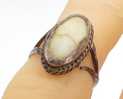 925 Sterling Silver  Vintage Antique Jasper Petite Split Band Ring Sz 3 RG3833