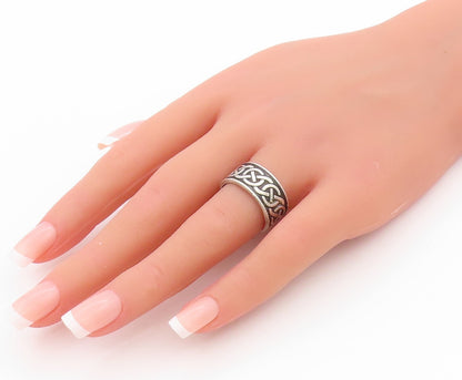 925 Sterling Silver Vintage Ring Antique Celtic Knots Carved Band  Sz 8  RG33403