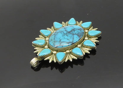 BELL 925 Sterling Silver  Vintage Turquoise Floral Motif Pendant  PT16778