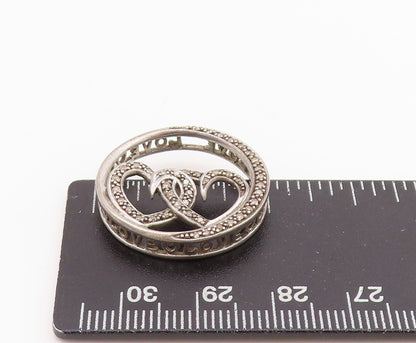 925 Sterling Silver Vintage Pendant Real Diamonds Inlay Cutout Hearts  PT24263