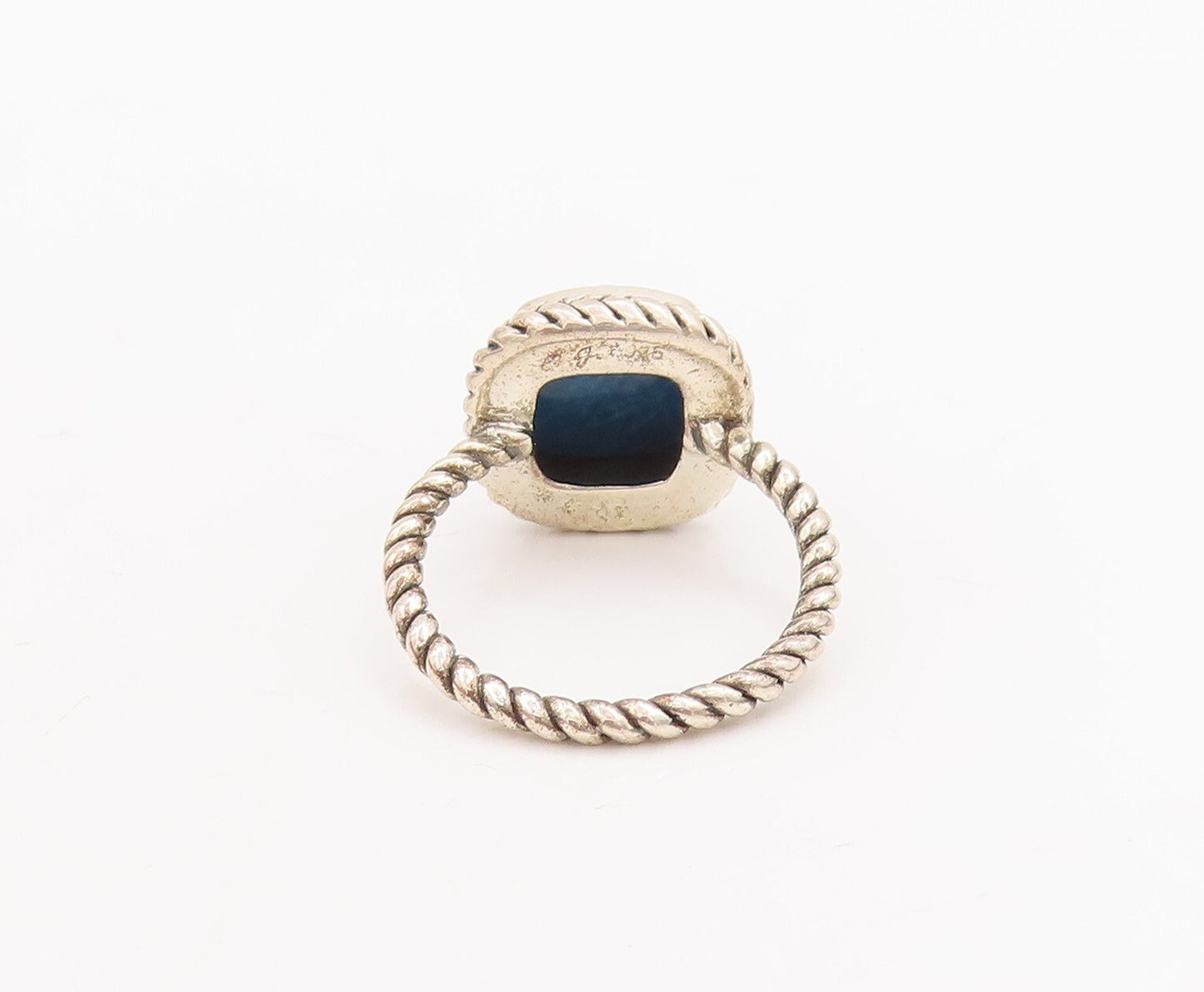 925 Sterling Silver Vintage Ring Square Turquoise Twisted Rope  Sz 8  RG29291