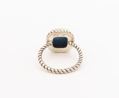 925 Sterling Silver Vintage Ring Square Turquoise Twisted Rope  Sz 8  RG29291