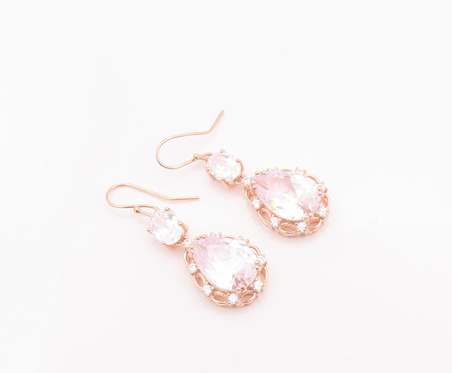 925 Sterling Silver Vintage Earrings Rose Gold Plated Oval & Dope Cut CZ EG12966
