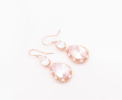925 Sterling Silver Vintage Earrings Rose Gold Plated Oval & Dope Cut CZ EG12966