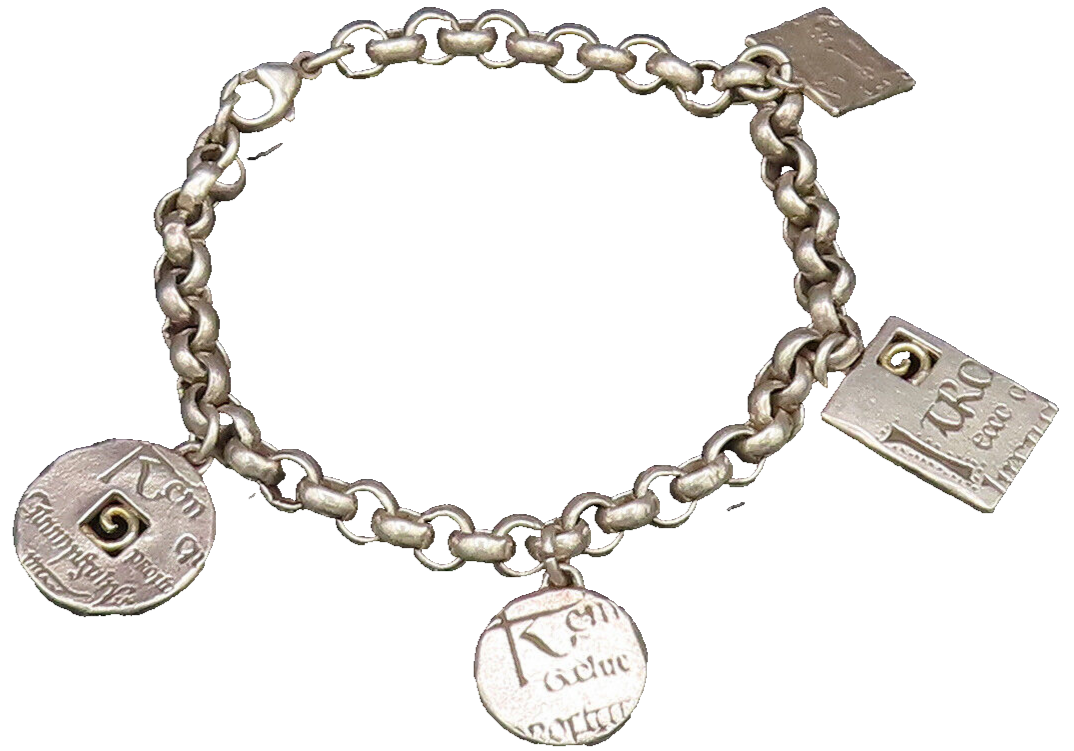 925 Sterling Silver  Vintage Two Tone Engraved Charm Bracelet  BT9550
