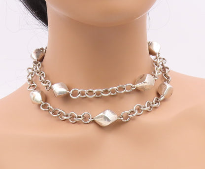 925 Silver  Vintage Hollow Cube Shape Abstract Rolo Chain Necklace  NE3885