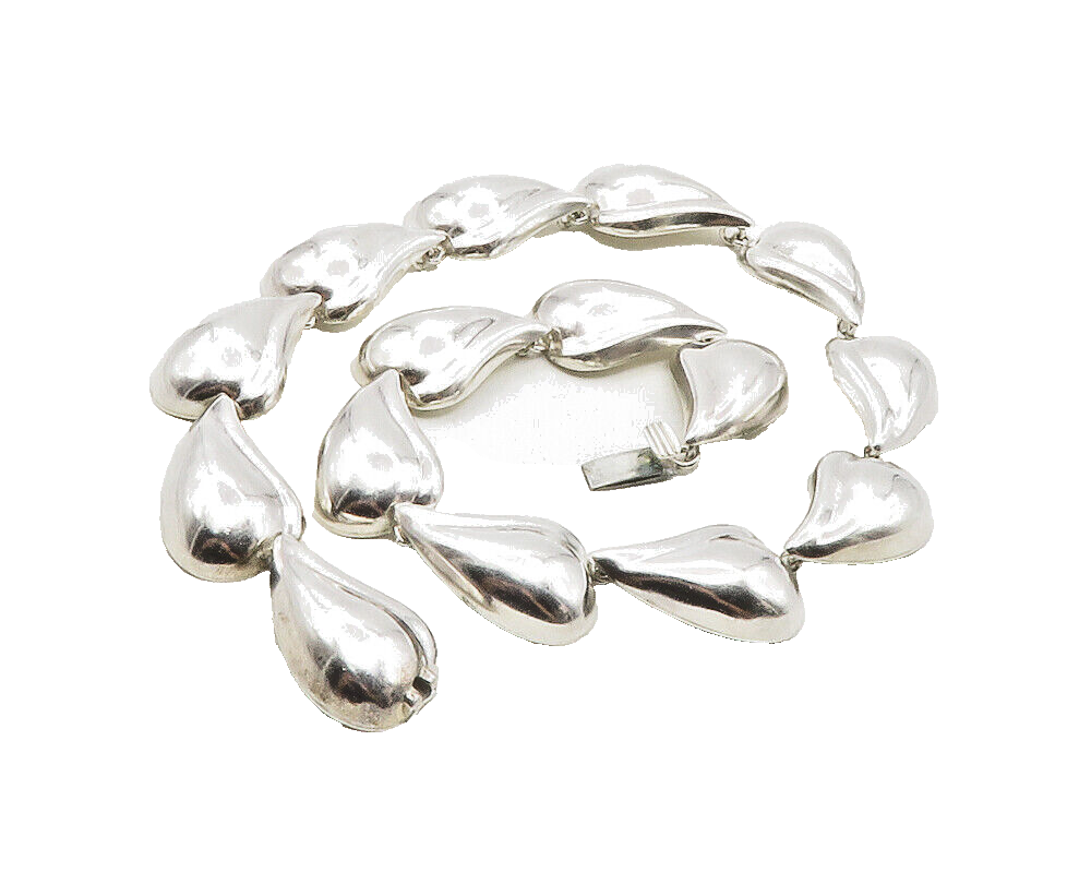 MEXICO 925 Sterling Silver  Vintage Shiny Floral Leaf Chain Necklace  NE2216