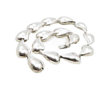 MEXICO 925 Sterling Silver  Vintage Shiny Floral Leaf Chain Necklace  NE2216
