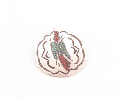 925 Sterling Silver Vintage Pendant NAVAJO ZUNI Crushed Turquoise Bird  PT24142