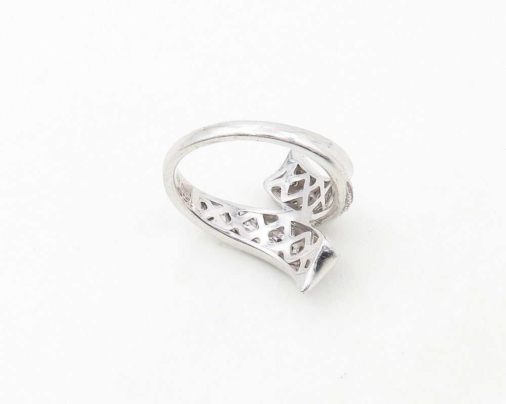 925 Sterling Silver  Shiny Genuine Diamonds Bypass Band Ring Sz 7  RG18839