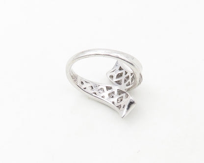 925 Sterling Silver  Shiny Genuine Diamonds Bypass Band Ring Sz 7  RG18839