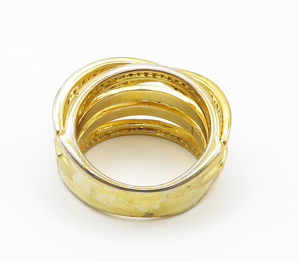 925 Sterling Silver  Genuine Diamonds Gold Plated Split Band Ring Sz 7 RG15535