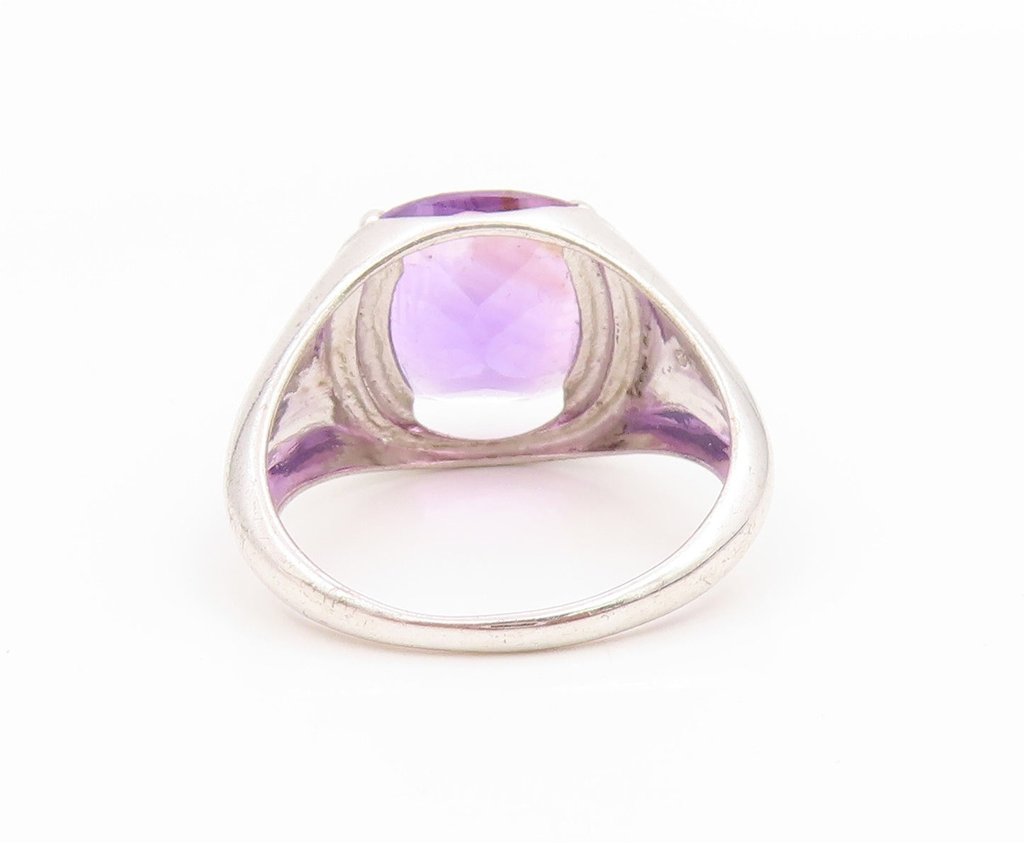 925 Sterling Silver Vintage Ring Real Diamonds & Amethyst Band  Sz 10  RG36051