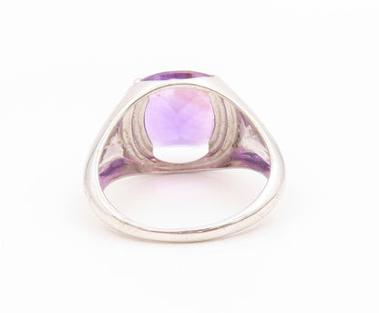 925 Sterling Silver Vintage Ring Real Diamonds & Amethyst Band  Sz 10  RG36051