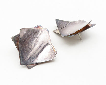 925 Sterling Silver  Vintage Modernist Oxidized Square Drop Earrings  EG5578