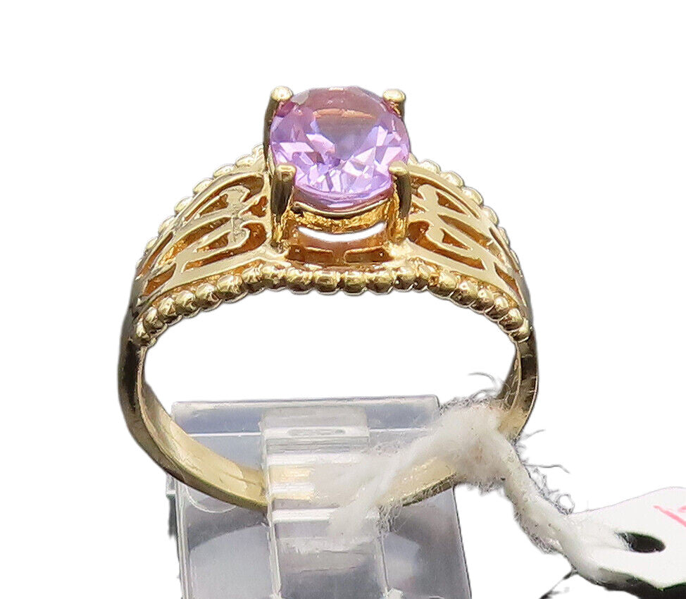 925 Silver  Vintage Gold Plated Cutout Carved Amethyst Ring Sz 10  RG26837