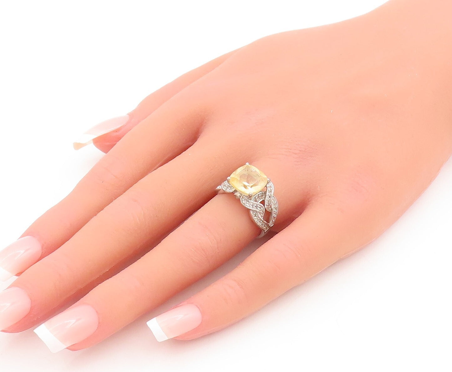 925 Sterling Silver Vintage Ring Square & Loop Cutout 2 Tone Topaz Sz 6  RG29280