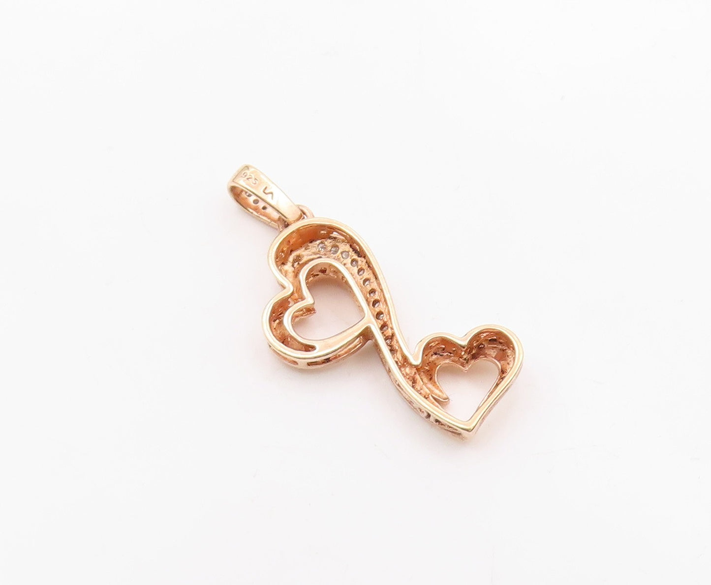 925 Sterling Silver  Vintage Genuine Diamonds Infinity Heart Pendant  PT19963