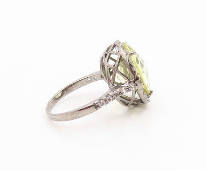925 Sterling Silver Vintage Ring Faceted Quartz Halo CZ Band  Sz 7.5  RG35738