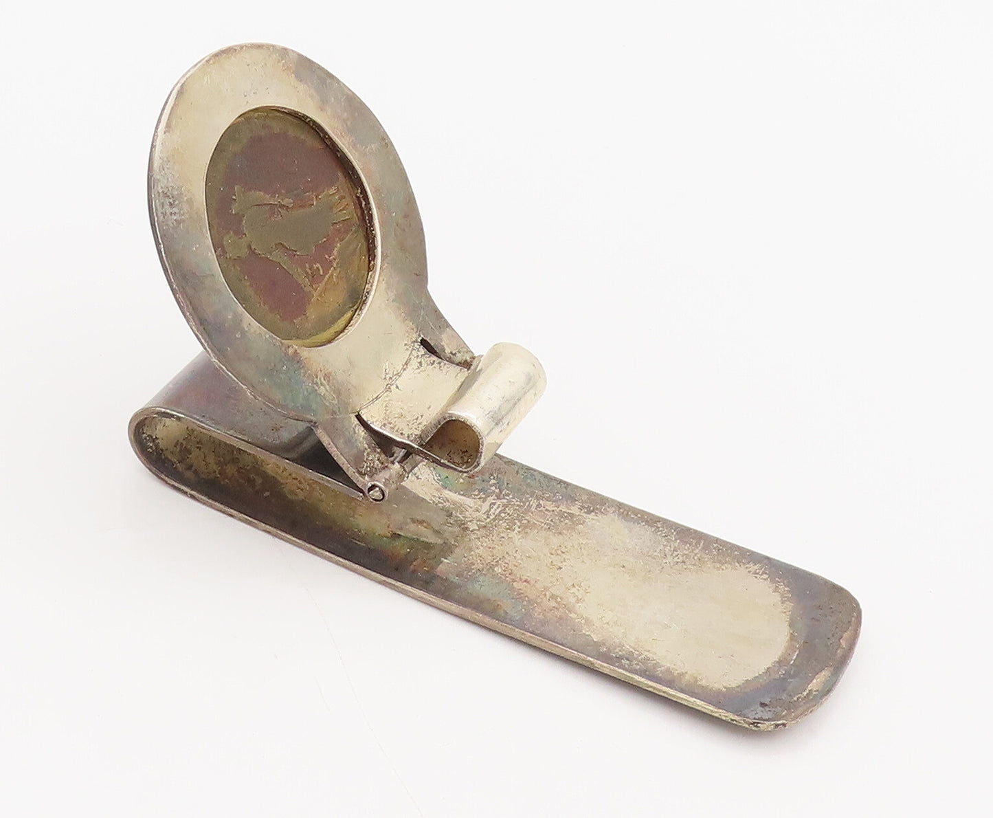 925 Sterling Silver  Vintage Antique Mounted Ancient Coin Money Clip  TR3610