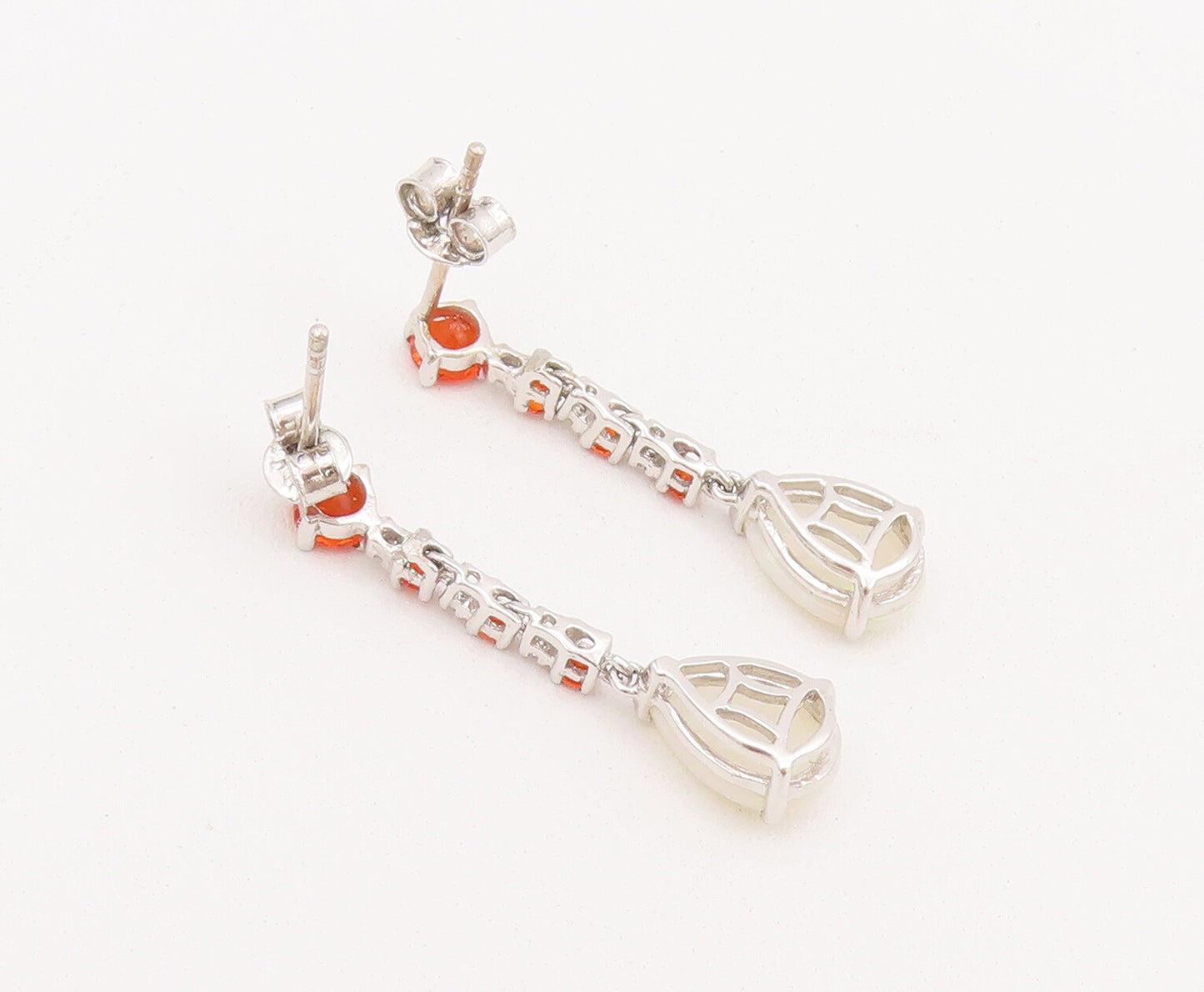 925 Sterling Silver Vintage Earrings 2 Tone Topaz Drop Shape Fire Opal  EG12906