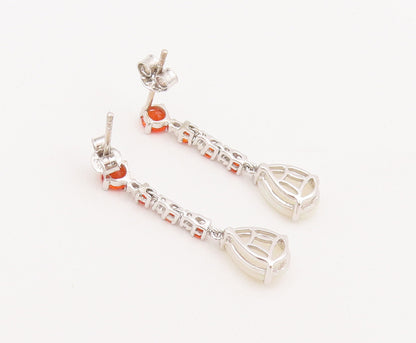 925 Sterling Silver Vintage Earrings 2 Tone Topaz Drop Shape Fire Opal  EG12906