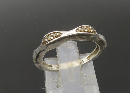 925 Sterling Silver  Vintage Genuine Diamonds Wavy Band Ring Sz 6.5  RG22396