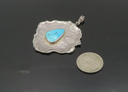 925 Sterling Silver  Vintage Turquoise Shiny Sculpted Pendant  PT16256