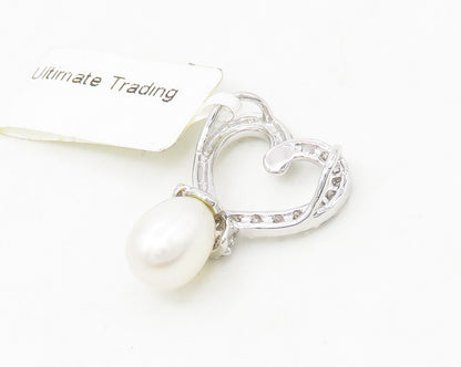 925 Sterling Silver  Freshwater Pearl & Topaz Love Heart Pendant  PT14069