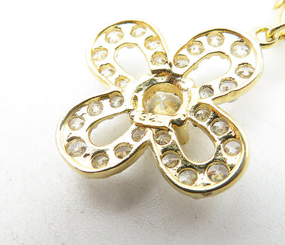 925 Sterling Silver  Cubic Zirconia Gold Plated Floral Charm Bracelet  BT3700