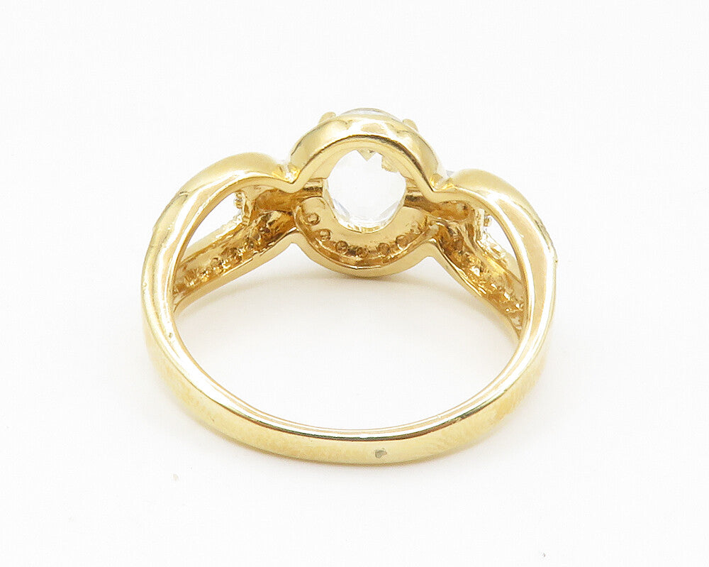 925 Sterling Silver  Faceted Topaz Gold Plated Shiny Band Ring Sz 7  RG14068