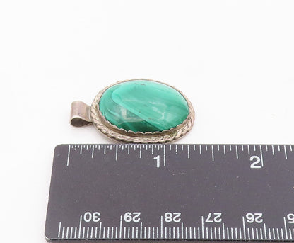 NAVAJO 925 Sterling Silver   Vintage Cabochon Cut Malachite Pendant  PT13809