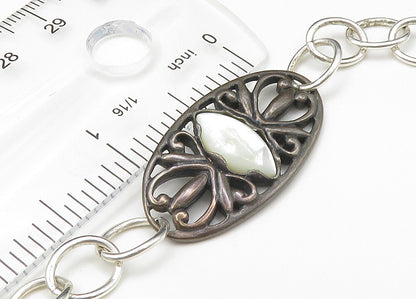 CAROLYN POLLACK 925 Silver  Vintage Mother Of Pearl Chain Necklace  NE3576