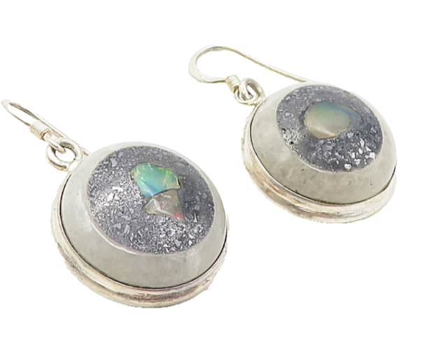 925 Sterling Silver  Vintage Quartz Hematite & Agate Dangle Earrings  EG3876