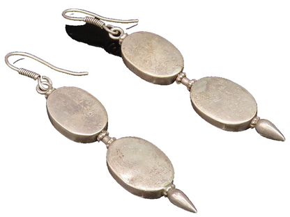 925 Silver  Vintage Minimalist Double Oval & Pointed Bar Earrings  EG12168