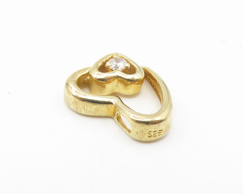 925 Sterling Silver  Topaz Shiny Gold Plated Double Love Heart Pendant  PT8840
