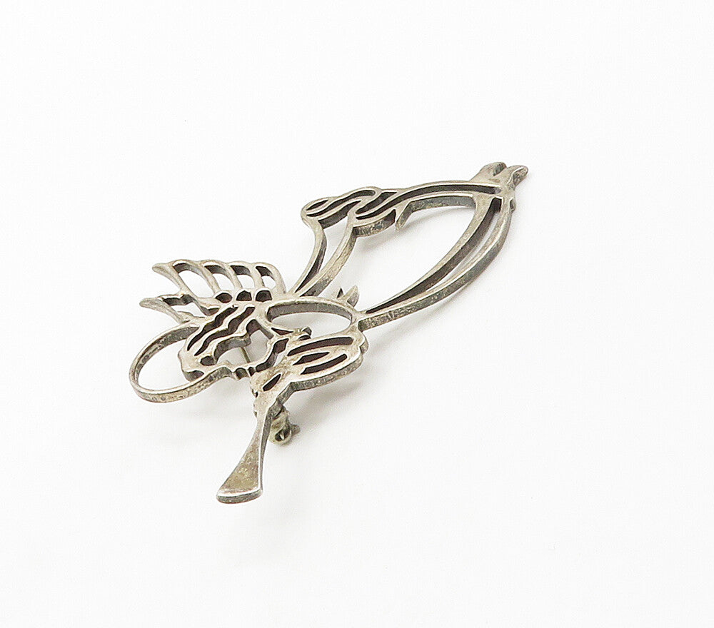 925 Sterling Silver  Vintage Horn Playing Angel Outline Brooch Pin  BP6264