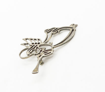 925 Sterling Silver  Vintage Horn Playing Angel Outline Brooch Pin  BP6264