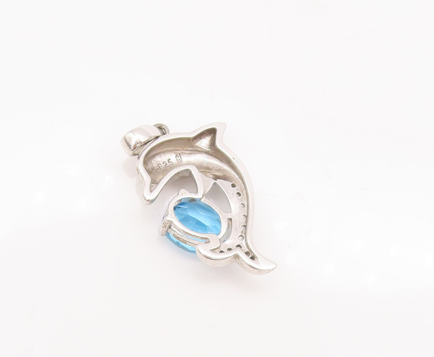 925 Sterling Silver Vintage Pendant 2 Tone CZ Dolphin Playing With Ball  PT22633