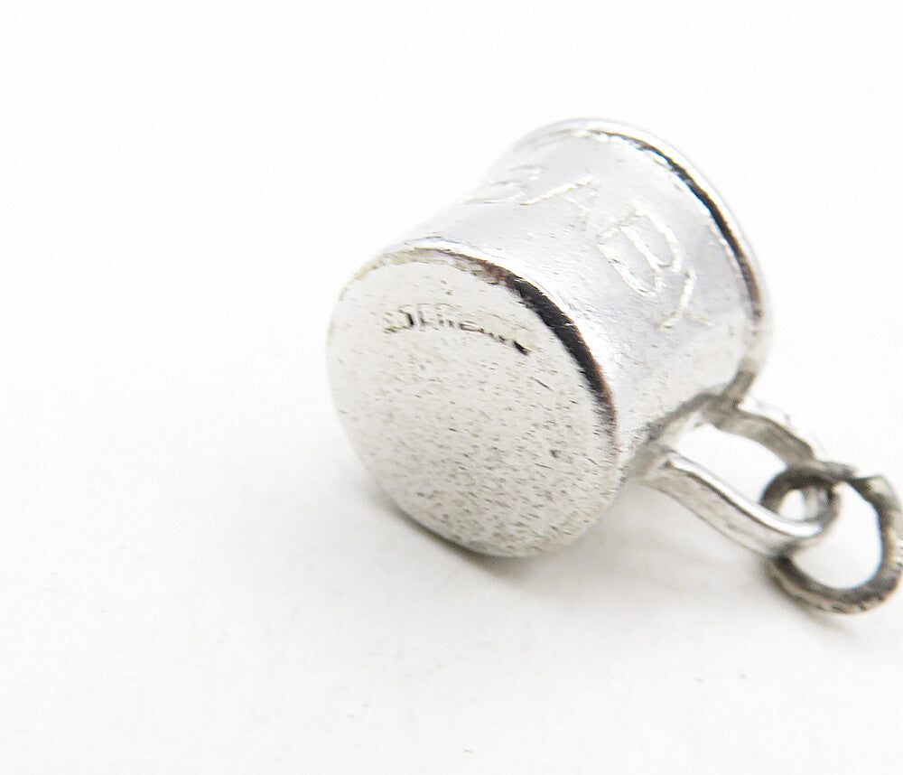 925 Sterling Silver  Vintage Petite Shiny Baby Etched Cup Pendant  PT6925