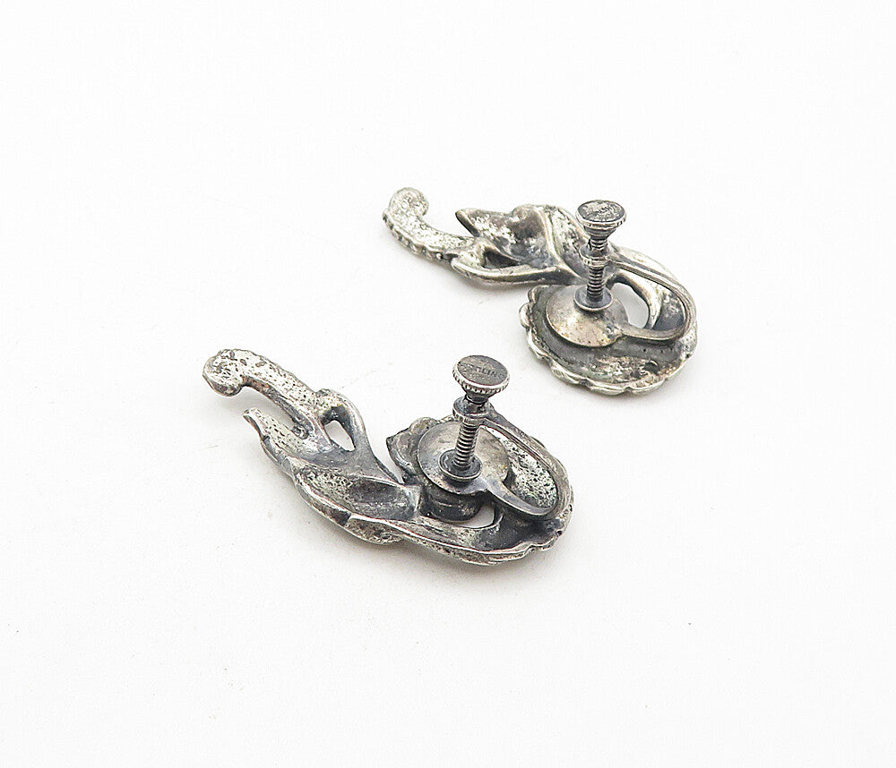 925 Sterling Silver  Vintage Dark Tone Floral Swirl Non Pierce Earrings EG3933