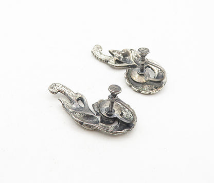 925 Sterling Silver  Vintage Dark Tone Floral Swirl Non Pierce Earrings EG3933